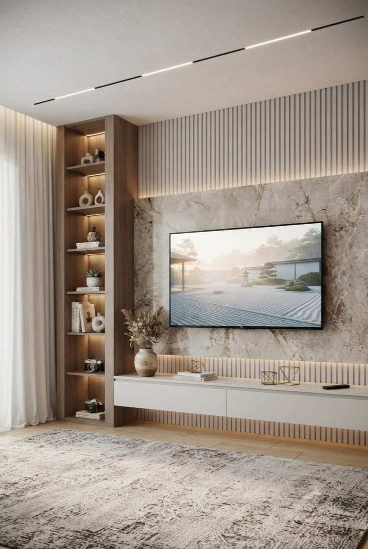 Fluted Panel TV Unit with Ambient Backlight